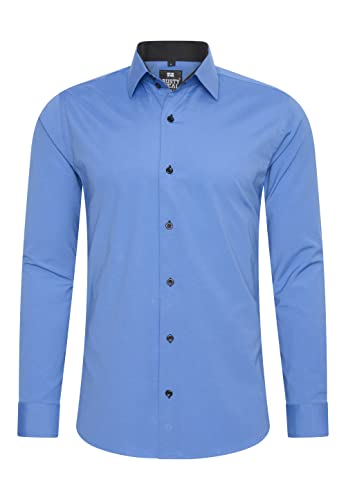 Rusty Neal Herren-Hemd Premium Slim Fit Langarm Stretch Kontrast Hemd Business-Hemden Freizeithemd, Größe S-6XL:2XL, Farbe:Blau von Rusty Neal