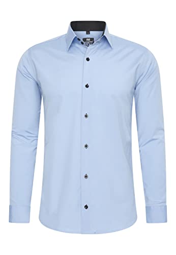 Rusty Neal Herren-Hemd Premium Slim Fit Langarm Stretch Kontrast Hemd Business-Hemden Freizeithemd, Größe S-6XL:3XL, Farbe:Hell Blau von Rusty Neal