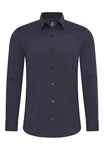 Rusty Neal Herren-Hemd Premium Slim Fit Langarm Stretch Kontrast Hemd Business-Hemden Freizeithemd, Größe S-6XL:3XL, Farbe:Navy von Rusty Neal