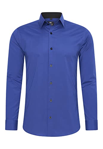 Rusty Neal Herren-Hemd Premium Slim Fit Langarm Stretch Kontrast Hemd Business-Hemden Freizeithemd, Größe S-6XL:L, Farbe:Sax von Rusty Neal