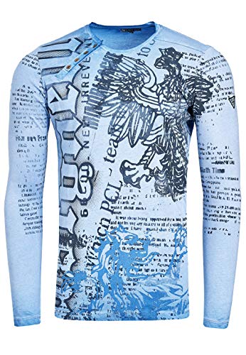 Rusty Neal Herren Langarmshirt Rundhals Longsleeve Printed Longshirt S M L XL XXL Regular Fit Verwaschen 141, Farbe:Blau, Größe S-XXL:M von Rusty Neal