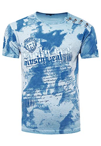 Rusty Neal Herren T-Shirt Front Print Verwaschen mit Knopfleiste 156, Farbe:Hell Petrol, Größe S-3XL:S von Rusty Neal