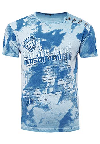 Rusty Neal Herren T-Shirt Front Print Verwaschen mit Knopfleiste 156, Farbe:Hell Petrol, Größe S-3XL:XXL von Rusty Neal