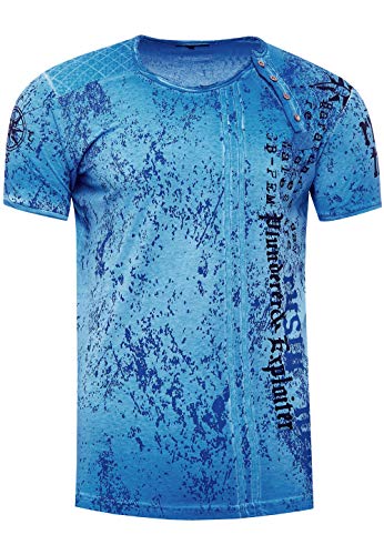 Rusty Neal Herren T-Shirt Rundhals mit Seitlicher Knopfleiste T-Shirt-Herren Shirt Kurzarm Streetwear S - 3XL 191, Farbe:Petrol, Größe S-3XL:L von Rusty Neal