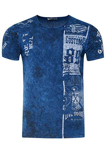 T-Shirt Herren Kurzarm Rundhals T Shirt für Männer Front & Back Print Regular Fit Washed Tshirt 234, Farbe:Marine, Größe S-3XL:S von Rusty Neal