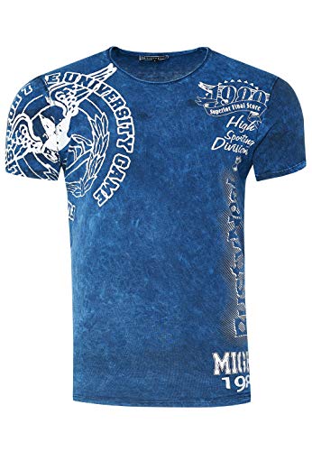 T-Shirt Herren Kurzarm Rundhals Tshirt Printed Shirt Regular Fit Verwaschen Plakativer Druck 232, Farbe:Marine, Größe S-3XL:XXL von Rusty Neal