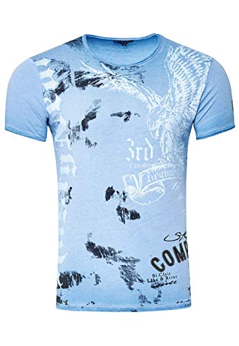 T-Shirt für Männer T Shirt Weiß S M L XL XXL 3XL Kurzarm Rundhals American Eagle X Adler Print 235, Farbe:Blau, Größe S-3XL:3XL von Rusty Neal