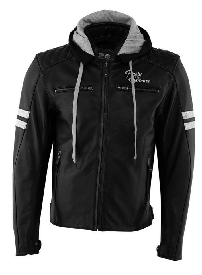 Rusty Stitches Motorradjacke Rusty Stitches Jacke Herren Jari Hooded schwarz-weiß Motorradjacke Herren Leder mit Protektoren Urban-Style von Rusty Stitches