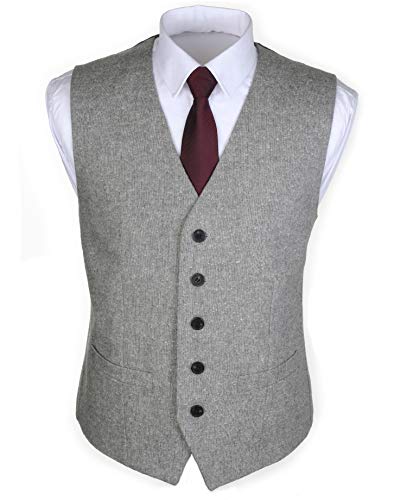 Ruth&Boaz 2Pockets 5Buttons Wool Herringbone/Tweed Tailored Collar Suit Waistcoat (M, Tweed Grey) von Ruth&Boaz