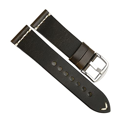 20-24mm Männer Retro Öl Wachs Kalbsleder Uhrenarmbänder Edelstahl Dornschließe Uhrenarmband Ersatz, 20mm. von Ruthlessliu