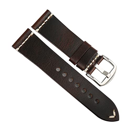 20-24mm Männer Retro Öl Wachs Kalbsleder Uhrenarmbänder Edelstahl Dornschließe Uhrenarmband Ersatz, 22mm. von Ruthlessliu