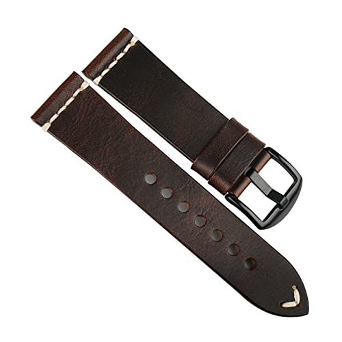 20-24mm Männer Retro Öl Wachs Kalbsleder Uhrenarmbänder Edelstahl Dornschließe Uhrenarmband Ersatz, 24mm. von Ruthlessliu