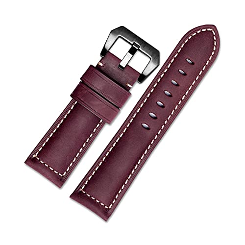 22-26mm Handgefertigtes Echtlederarmband Herren Retro Ölwachs Leder Uhrenarmband mit Edelstahl Dornschließe, 24mm. von Ruthlessliu