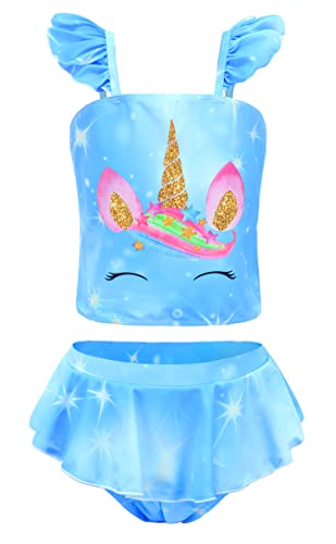 RuuYiicoco Zweiteiliger Bikini für kleine Mädchen, Einhorn-Badeanzug, Meerjungfrauen-Tankini, Badeanzug, Blau, Einhorn, 5-6 Jahre RuuYiicoco Zweiteiliger Bikini für kleine Mädchen, Einhorn-Badeanzug, Meerjungfrauen-Tankini, Badeanzug, Blau, Einhorn, 5-6 Jahre von RuuYiicoco
