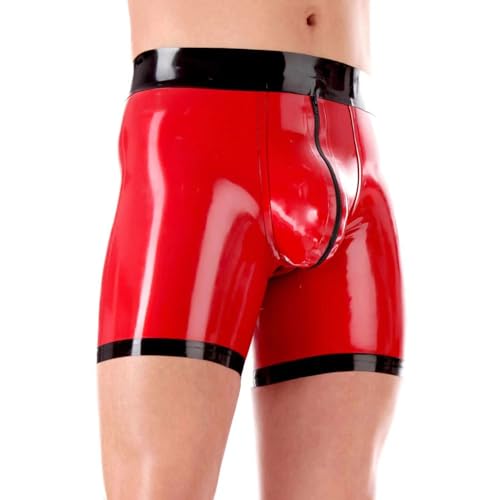 Rvlaugoaa Herren Rot Latex Boxer Shorts Reißverschluss Latex Slips Latex Höschen Latex Unterwäsche Short Latex Unterhosen (4XL) von Rvlaugoaa