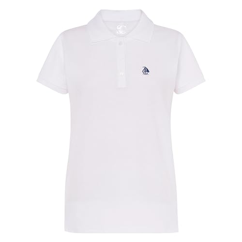 S&C - Poloshirt Damen Kurzarm Baumwolle, Piqué-Strickstoff, Custom Fit, Kragen mit 3 Knöpfen, Casual, Tailliert, Siehe Größentabelle, Weiß, S S&C - Poloshirt Damen Kurzarm Baumwolle, Piqué-Strickstoff, Custom Fit, Kragen mit 3 Knöpfen, Casual, Tailliert, Siehe Größentabelle, Weiß, S von S&C