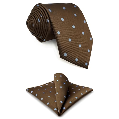 S&W SHLAX&WING Krawatte für Herren Braun mit blauen Punkten für Anzüge Elegantes Geschenkset mit Einstecktuch extra lang 160cm von S&W SHLAX&WING