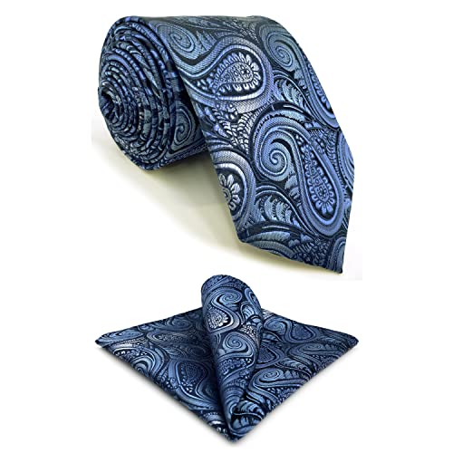 S&W SHLAX&WING Krawatten für Herren Blaues Paisley Krawattenset in klassischer Größe mit Einstecktuch von S&W SHLAX&WING