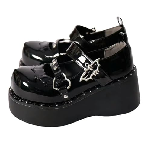 S8DOCFAF Damen-High-Heels, verziert, dicke Sohle, flache Absätze, Damen-Keil, Lolita, Gothic, Harajuku, Punk-Schuhe, Damenschuhe von S8DOCFAF