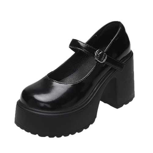 S8DOCFAF Damen High Heels mit dicker Sohle, Damen, 2024, Herbst, PU-Leder, Knöchelschnalle, Damen, dicker Absatz, weiße Lolita-Schuhe von S8DOCFAF