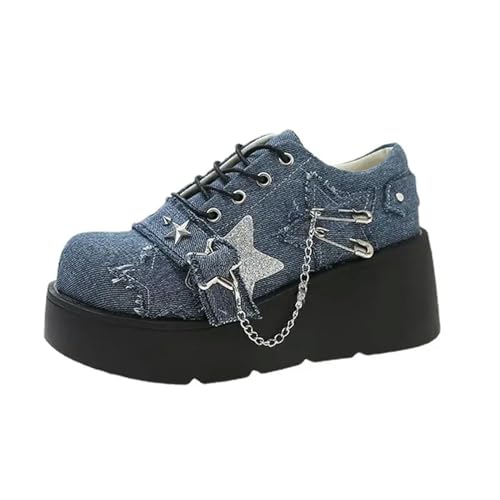 Damen-Schuhe mit dicken Keilabsätzen und hohen Absätzen, Schuhe mit hohen Absätzen, Schnürschuhe mit dicken Sohlen für Frühling und Herbst, neue Rock-Schuhe mit dicken Sohlen, Lolita-Damenschuhe von S8DOCFAF