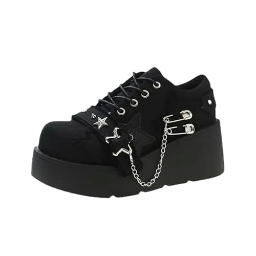 Damen-Schuhe mit dicken Keilabsätzen und hohen Absätzen, Schuhe mit hohen Absätzen, Schnürschuhe mit dicken Sohlen für Frühling und Herbst, neue Rock-Schuhe mit dicken Sohlen, Lolita-Damenschuhe von S8DOCFAF