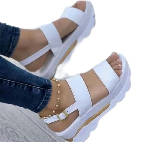 S8DOCFAF Damen Sommer Sandalen mit dicker Sohle, Schnallenriemen, dicke Sohle, Punk, Damen, lässig, flach, Strandschuhe, Damenschuhe von S8DOCFAF