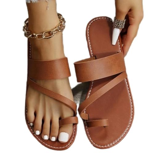 S8DOCFAF Einfache Damensandalen 2024 neue Mode flache Sandalen Sommer Outdoor Strandurlaub lässig neue Damenschuhe von S8DOCFAF