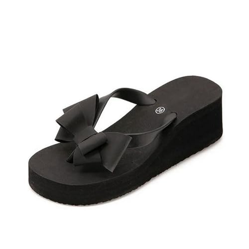 S8DOCFAF Neue modische Sommer-Damen-Flip-Flops mit dicken Sohlen und hohen Absätzen, Strandsandalen, Schleife, Hausschuhe, Damenschuhgröße 36–40 von S8DOCFAF