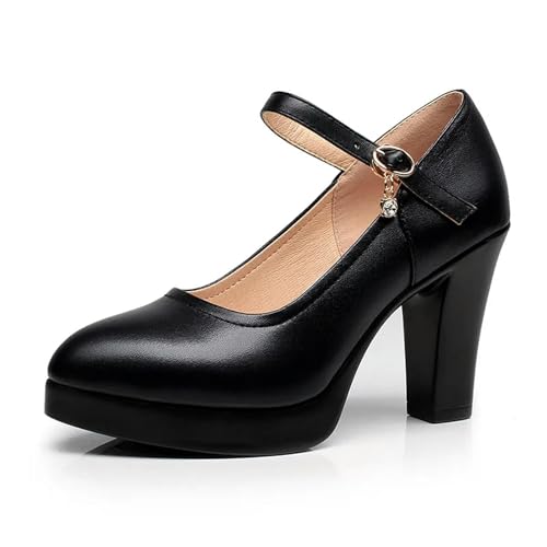 S8DOCFAF Süße High Heels für Damen im College-Stil, Frühling, neue Mode, Schnalle, einfarbig, schwarze Schuhe, Damen-PU-Lederschuhe, Damenschuhe von S8DOCFAF