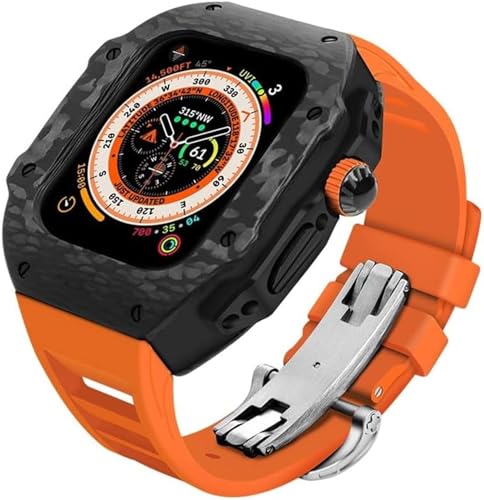 SAAWEE 45 mm 49 mm Premium-Kohlefaser-Uhrengehäuse, Gummi-Uhrenarmband, Herren-DIY-Mod-Kit, für Apple Watch Ultra 8, 7, 6, 5, 4, SE, Ersatzzubehör, 45 mm, Achat von SAAWEE