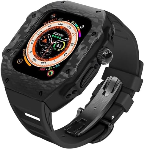 SAAWEE 45 mm 49 mm Premium-Kohlefaser-Uhrengehäuse, Gummi-Uhrenarmband, Herren-DIY-Mod-Kit, für Apple Watch Ultra 8, 7, 6, 5, 4, SE, Ersatzzubehör, 45 mm, Achat von SAAWEE