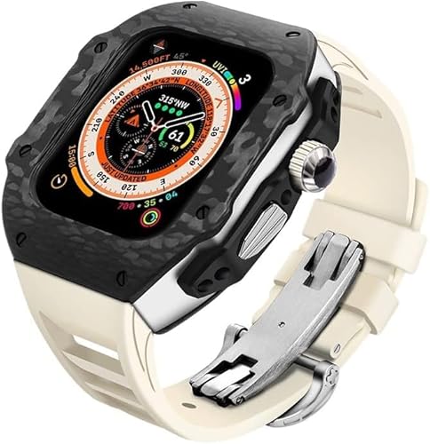 SAAWEE 45 mm 49 mm Premium-Kohlefaser-Uhrengehäuse, Gummi-Uhrenarmband, Herren-DIY-Mod-Kit, für Apple Watch Ultra 8, 7, 6, 5, 4, SE, Ersatzzubehör, 45 mm, Achat von SAAWEE