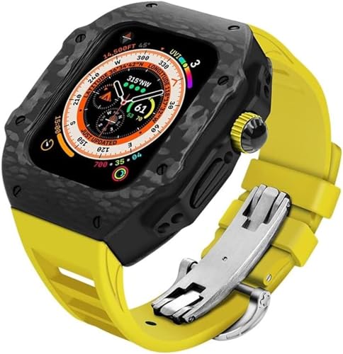 SAAWEE 45 mm 49 mm Premium-Kohlefaser-Uhrengehäuse, Gummi-Uhrenarmband, Herren-DIY-Mod-Kit, für Apple Watch Ultra 8, 7, 6, 5, 4, SE, Ersatzzubehör, 45 mm, Achat von SAAWEE