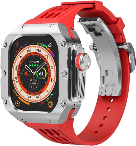 SAAWEE 49 mm luxuriöses Uhrengehäuse aus Titnaiumlegierung, Gummi-Uhrenarmband mit Verschluss, DIY-Modifikationsset, für Apple Watch Ultra 2 Ultra 8 Serie, Ersatzzubehör, For Ultra 49mm, Achat von SAAWEE