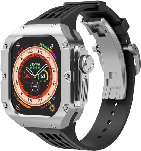 SAAWEE 49 mm luxuriöses Uhrengehäuse aus Titnaiumlegierung, Gummi-Uhrenarmband mit Verschluss, DIY-Modifikationsset, für Apple Watch Ultra 2 Ultra 8 Serie, Ersatzzubehör, For Ultra 49mm, Achat von SAAWEE