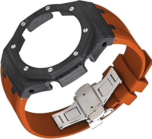 SAAWEE Mod Kit Kohlefaser-Gehäuse, Fluorkautschuk-Armband für Ga2100 3., modifiziert für Herren, Metall-Schmetterling-Schnalle, Gummiband für Ga2110, Ersatzzubehör, Ga2100, Achat von SAAWEE