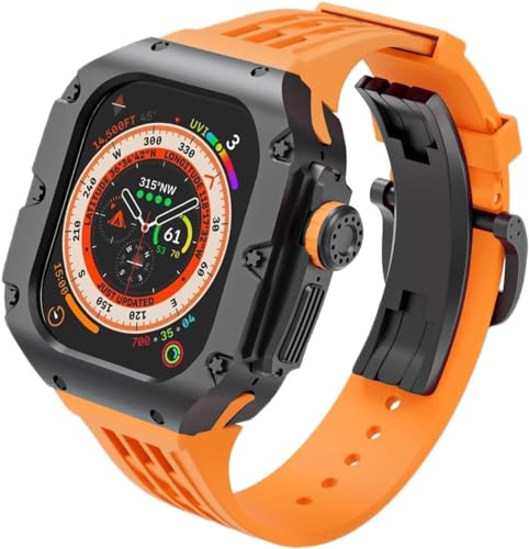 SAAWEE Titan-Metall-Uhrengehäuse, Gummiband, Mod-Kit, für Apple Watch Serie Ultra 2, 49 mm, Ersatzzubehör, für Herren und Damen, im RM-Stil, 49 mm, Achat von SAAWEE