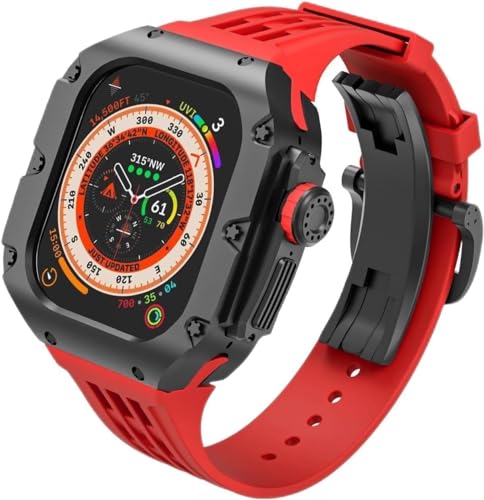 SAAWEE Titan-Metall-Uhrengehäuse, Gummiband, Mod-Kit, für Apple Watch Serie Ultra 2, 49 mm, Ersatzzubehör, für Herren und Damen, im RM-Stil, 49 mm, Achat von SAAWEE