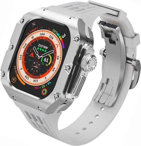 SAAWEE Titan-Metall-Uhrengehäuse, Gummiband, Mod-Kit, für Apple Watch Serie Ultra 2, 49 mm, Ersatzzubehör, für Herren und Damen, im RM-Stil, 49 mm, Achat von SAAWEE