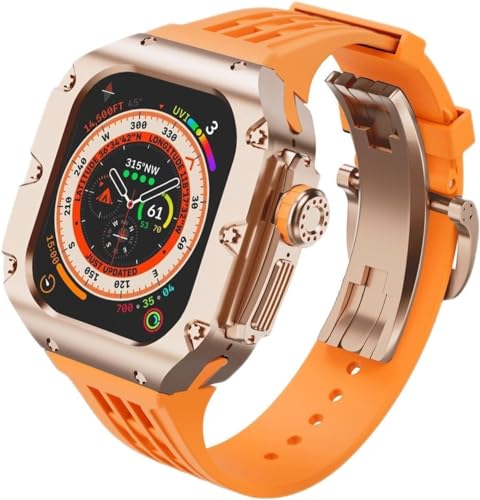 SAAWEE Titan-Metall-Uhrengehäuse, Gummiband, Mod-Kit, für Apple Watch Serie Ultra 2, 49 mm, Ersatzzubehör, für Herren und Damen, im RM-Stil, 49 mm, Achat von SAAWEE