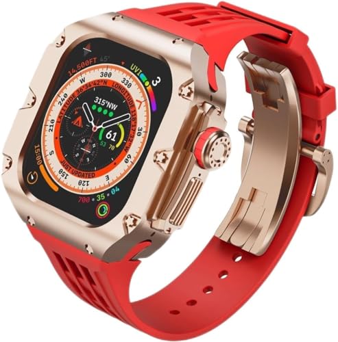 SAAWEE Titan-Metall-Uhrengehäuse, Gummiband, Mod-Kit, für Apple Watch Serie Ultra 2, 49 mm, Ersatzzubehör, für Herren und Damen, im RM-Stil, 49 mm, Achat von SAAWEE