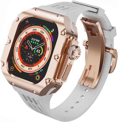 SAAWEE Titan-Metall-Uhrengehäuse, Gummiband, Mod-Kit, für Apple Watch Serie Ultra 2, 49 mm, Ersatzzubehör, für Herren und Damen, im RM-Stil, 49 mm, Achat von SAAWEE