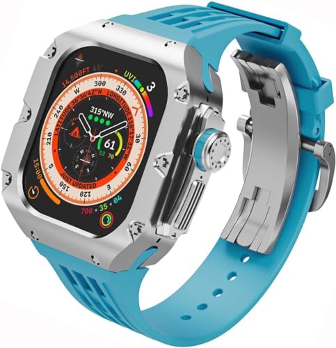 SAAWEE Titan-Metall-Uhrengehäuse, Gummiband, Mod-Kit, für Apple Watch Serie Ultra 2, 49 mm, Ersatzzubehör, für Herren und Damen, im RM-Stil, 49 mm, Achat von SAAWEE