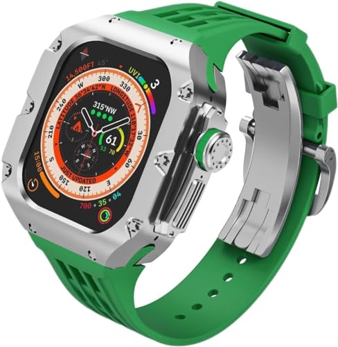 SAAWEE Titan-Metall-Uhrengehäuse, Gummiband, Mod-Kit, für Apple Watch Serie Ultra 2, 49 mm, Ersatzzubehör, für Herren und Damen, im RM-Stil, 49 mm, Achat von SAAWEE