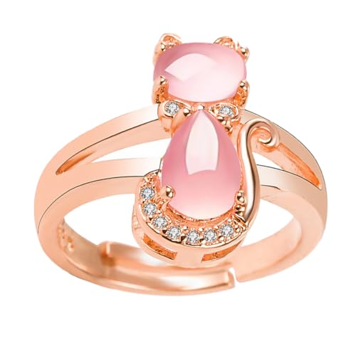 SAFIGLE 3 Stk Katzenring Kupferring Rosa Dekor Fingerschmuck Exquisiter Fingerring Schicker Offener Ring Modering Weiblicher Ring Rosa Kristallring Zarter Offener Ring Öffnen Diamant-ring von SAFIGLE