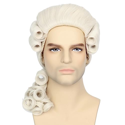 20 Zoll for Herren, lange lockige gewellte Perücke, Hochtemperatur-Seidenperücken, Halloween-Kostüm, Cosplay, Party-Perücke (Color : Beige) von SAFWEL