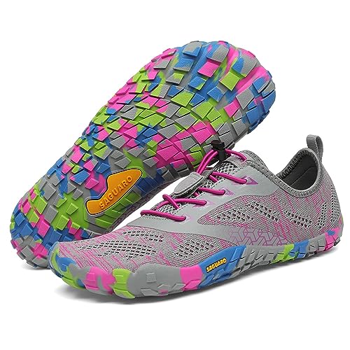 SAGUARO Barfußschuhe Damen Barfussschuhe Frauen Leicht Barfuss Schuhe Training Barfuß Laufschuhe Atmungsaktiv rutschfest Zehenschuhe Fitnessschuhe Persisches Rosa, Gr.36 EU von SAGUARO