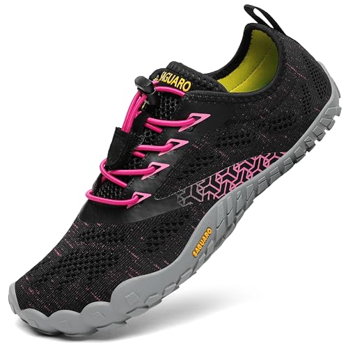 Barfussschuhe Frauen Schnell Trocknend Trail Laufschuhe Damen Leicht Fitnessschuhe Barfuß Zehen Sport Outdoor Schuhe Wander Trekking Schwarz Gr.38 von SAGUARO