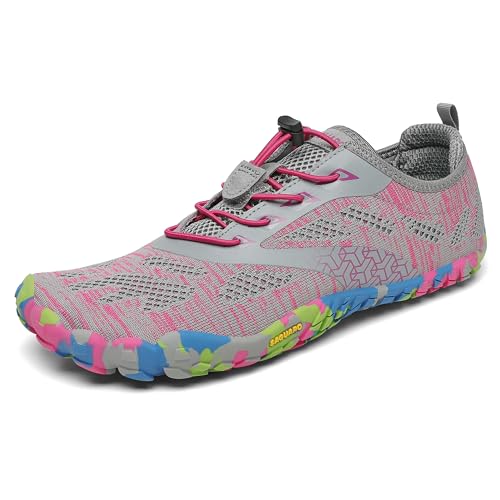 SAGUARO Aquaschuhe Damen Strandschuhe Barfuß-Traillaufschuhe Schuh mit Zehen Bequeme Laufschuhe Fitness Barefoot Schuhe Outdoor Schwimmschuhe Barfußschuhe für Frauen Gymnastik, Pink 39 von SAGUARO